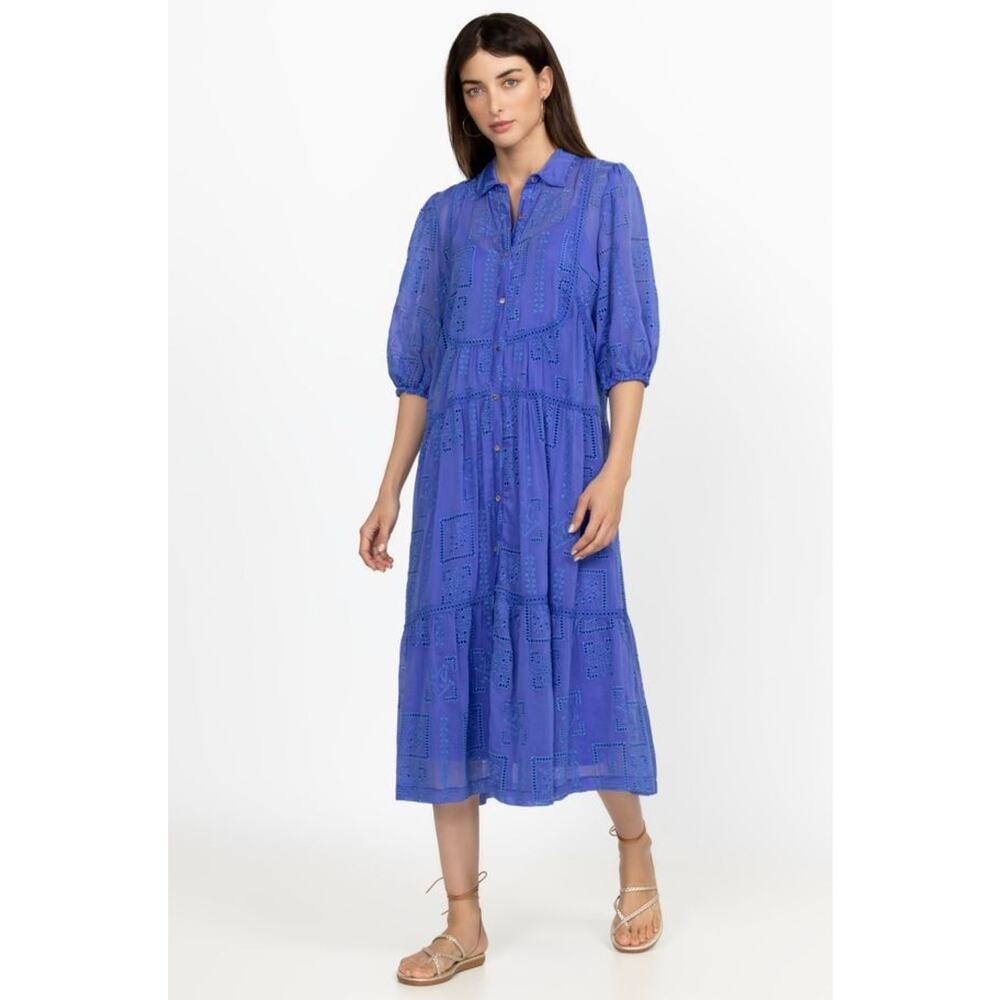 Johnny Was Sadie Midi Embroidered Shirt Dress Eyelet Sz L Boho
